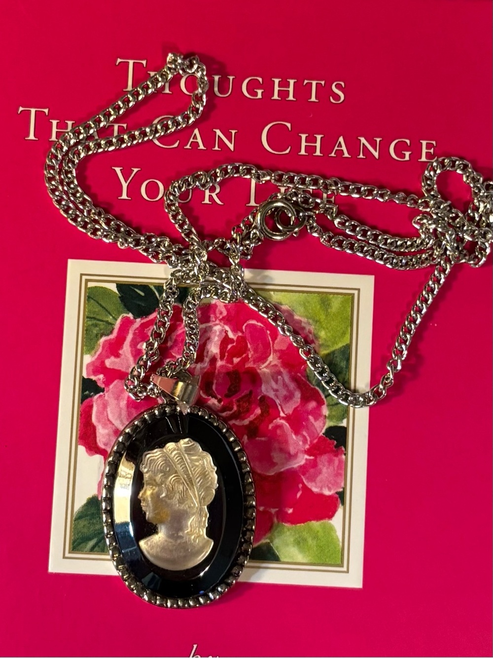 Silver Cameo Pendant Necklace - Black and Silver